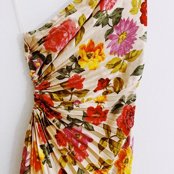 Romantic Garden Pleated Asymmetric Midi Dress with Cutout - Picture 7 of 12